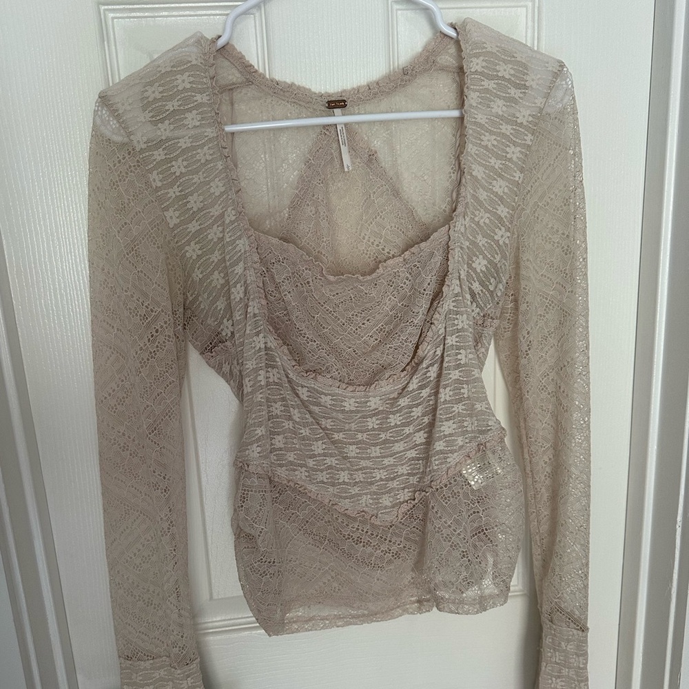 Free People Beige Lace Blouse
